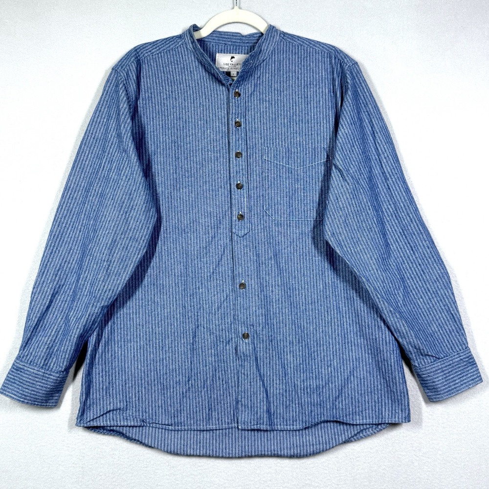 Lee Valley Ireland Shirt Mens Large Ticking Railroad Stripe Grandfather Irish